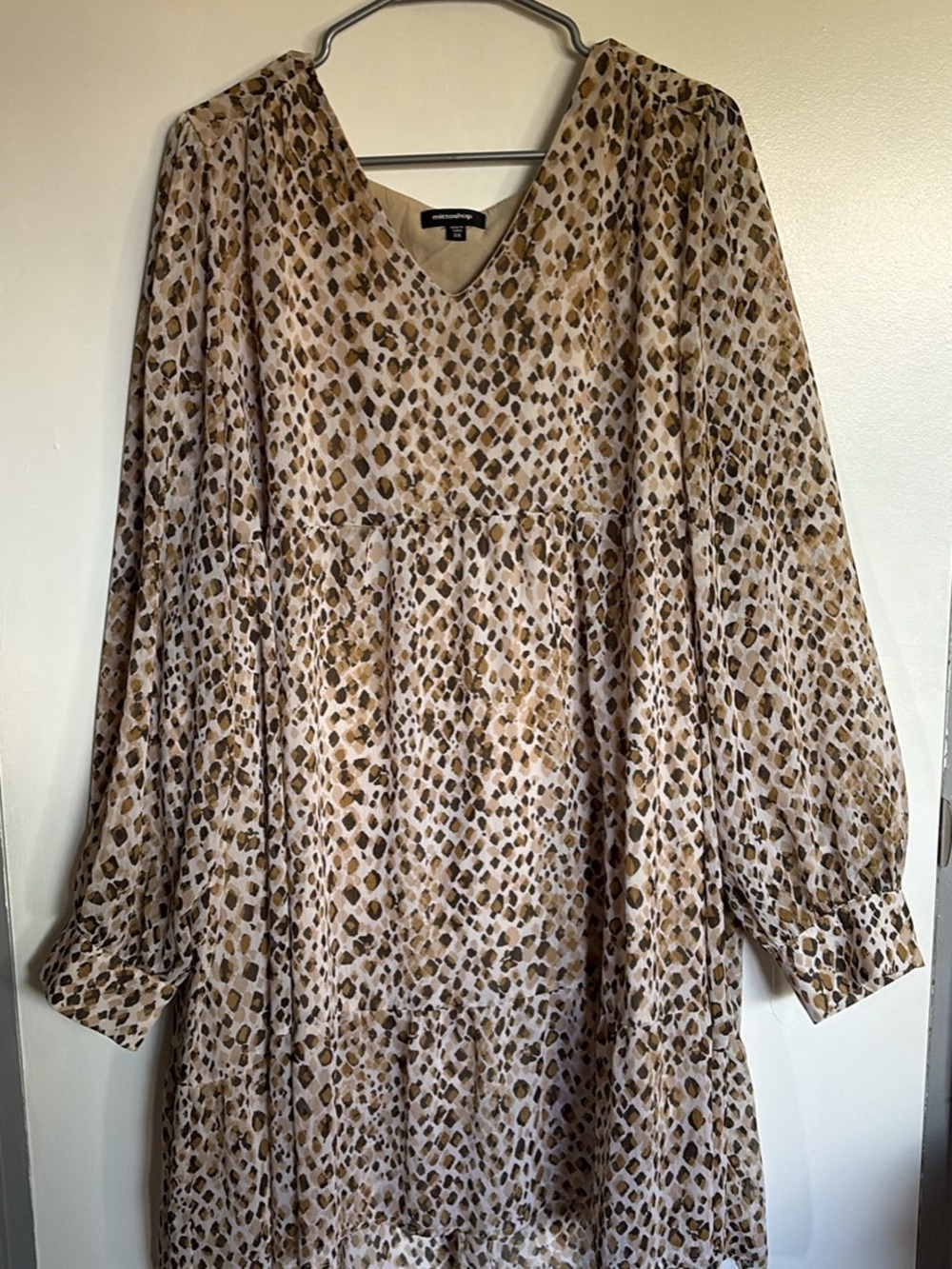 Beige and Brown Leopard Print V-Neck Tunic